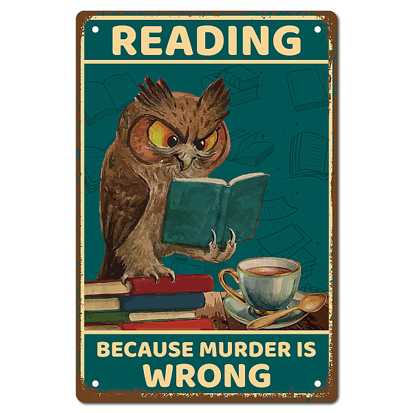 PandaHall CREATCABIN Owl Metal Tin Sign Reading Because Murder is Wrong Metal Poster Vintage Retro Art Mural Hanging Iron Painting Plaque...