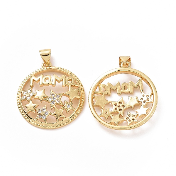 

PandaHall Brass Cubic Zirconia Pendants, Flat Round with Star & Word Mama Charm, Golden, 25.5x24x4mm, Hole: 3x5mm Brass+Cubic Zirconia Flat..., Clear