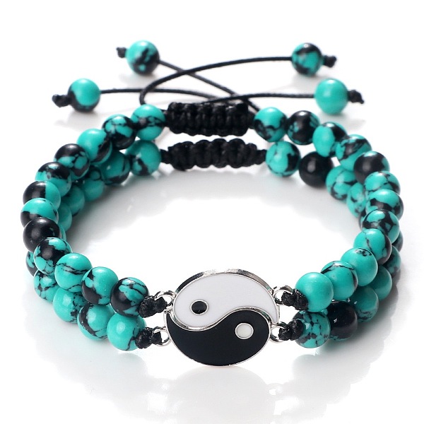 

PandaHall Black and White Yin Yang Natural Howlite Braided Bracelets, Valentine's Day Adjustable Bracelets for Women Men Synthetic Turquoise...