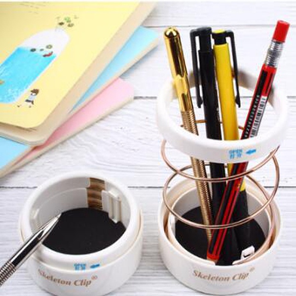 

PandaHall ABS Plastic Hollow Out Pencil Holder, with Scalable Spring Steel Wire Pen Storage Cup, Pencil Container, Column, Light Salmon...