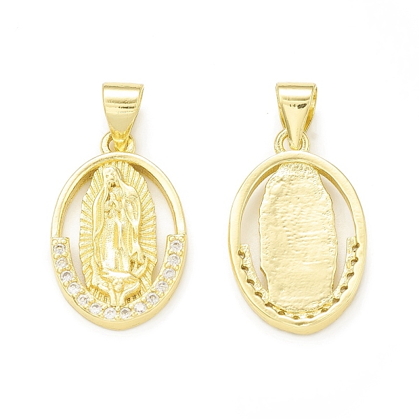 

PandaHall Rack Plating Brass Micro Pave Clear Cubic Zirconia Pendants, Cadmium Free & Lead Free, Long-Lasting Plated, Oval with Religion...