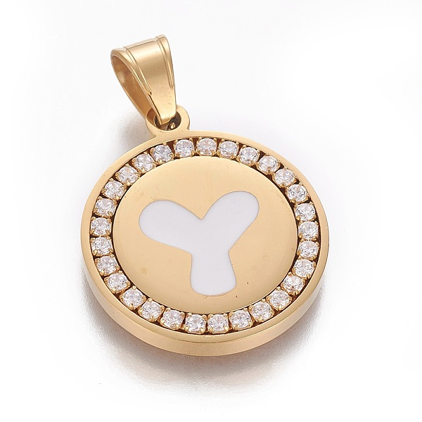 

PandaHall 304 Stainless Steel Enamel Pendants, with Cubic Zirconia, Flat Round with Letter, Golden, Clear, Letter.Y, 29x25x3mm, Hole...