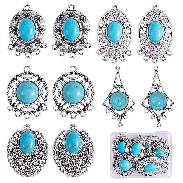 

PandaHall 10pcs Turquoise+alloy pendant Vintage alloy earring head diy handmade material(5 styles), Antique Silver, 40.50x24mm,Hole:2.50mm..., Green