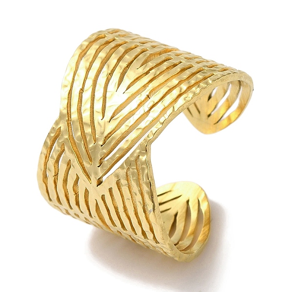 

PandaHall Vacuum Plating 201 Stainless Steel Leaf Open Cuff Rings for Unisex, Real 18K Gold Plated, 16.5mm, 16mm 201 Stainless Steel Leaf