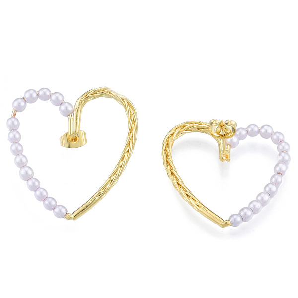 

PandaHall Heart Brass Stud Earring for Women, with ABS Plastic Pearl Beads, Nickel Free, Real 18K Gold Plated, 31.5x30.5mm, Pin: 0.7mm Brass...