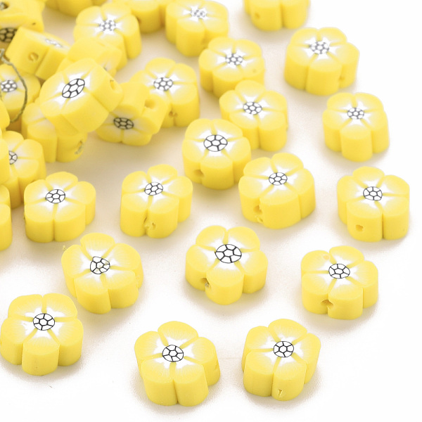 

PandaHall Handmade Polymer Clay Beads, Flower, Yellow, 9~10x9~10x4~5mm, Hole: 1.2mm Polymer Clay Flower Yellow