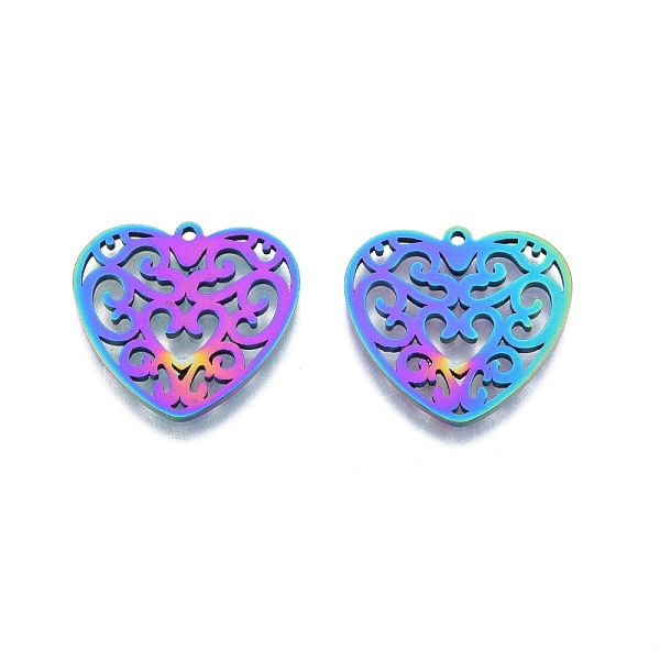 

PandaHall Ion Plating(IP) 201 Stainless Steel Pendant, Hollow Charms, Heart, Rainbow Color, 23x24.5x1.5mm, Hole: 1.5mm 201 Stainless Steel...