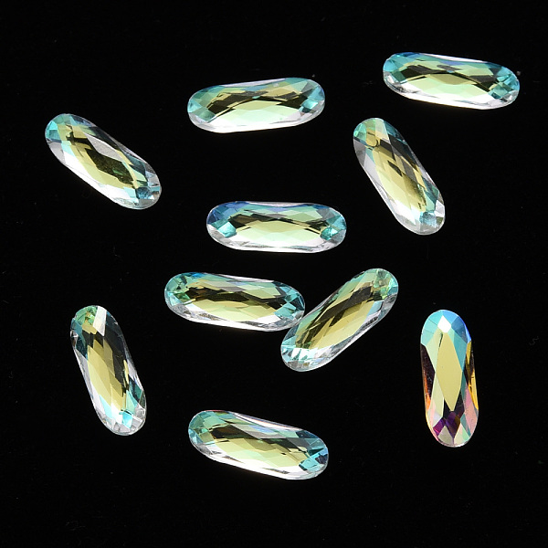 

PandaHall Oval Transparent Glass Cabochons, Nail Art Decoration Accessories, Faceted, Gold, 11x4x3mm Glass Oval Gold