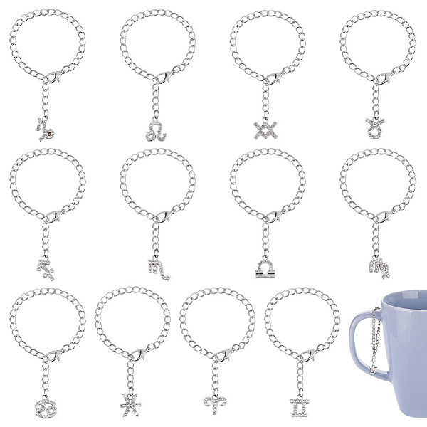 

PandaHall 12 Constellation Alloy Rhinestone Cup Handle Pendant Decoration, with Alloy & Iron Findings, Crystal, 145~154mm, 12 style..., Clear