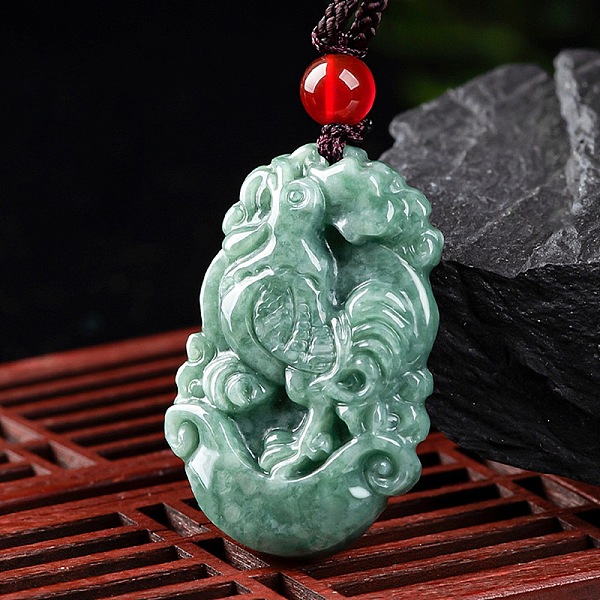 

PandaHall Natural Jadeite Pendant Necklaces, with Resin Bead and Wax Rope, the 12 Chinese Zodiac, Rooster, 26.93 inch(68.4cm), Pendant...