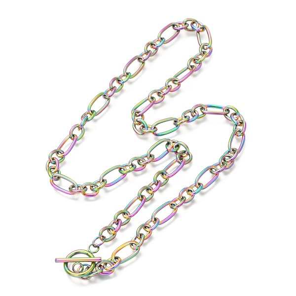 

PandaHall Unisex 304 Stainless Steel Figaro Chain Necklaces, with Toggle Clasps, Rainbow Color, 20.47 inch(52cm) 304 Stainless Steel