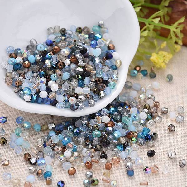 

PandaHall Fire-polished Czech Glass Beads, Electroplated/Dyed/Frosted, Faceted, Drum, Mixed Color, 3x3mm, Hole: 0.9mm, about..., Multicolor