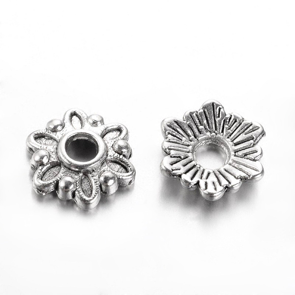 

PandaHall Tibetan Style Alloy Bead Caps, Flower, Cadmium Free & Nickel Free & Lead Free, Antique Silver, 7x7x2mm, Hole: 1.5mm Alloy