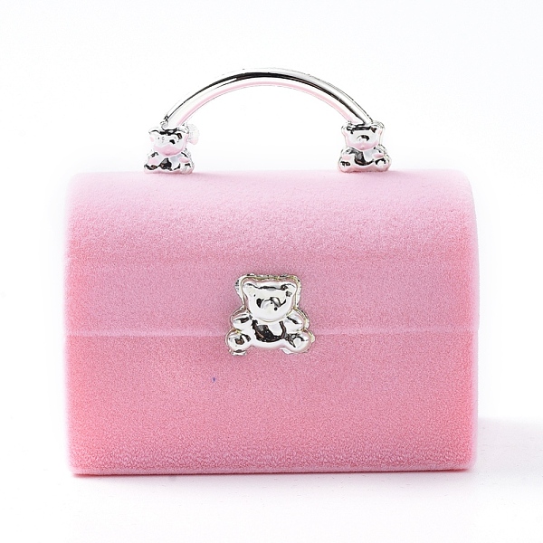 PandaHall Lady Bag with Bear Shape Velvet Jewelry Boxes, Portable Jewelry Box Organizer Storage Case, for Ring Earrings Necklace, Pink...
