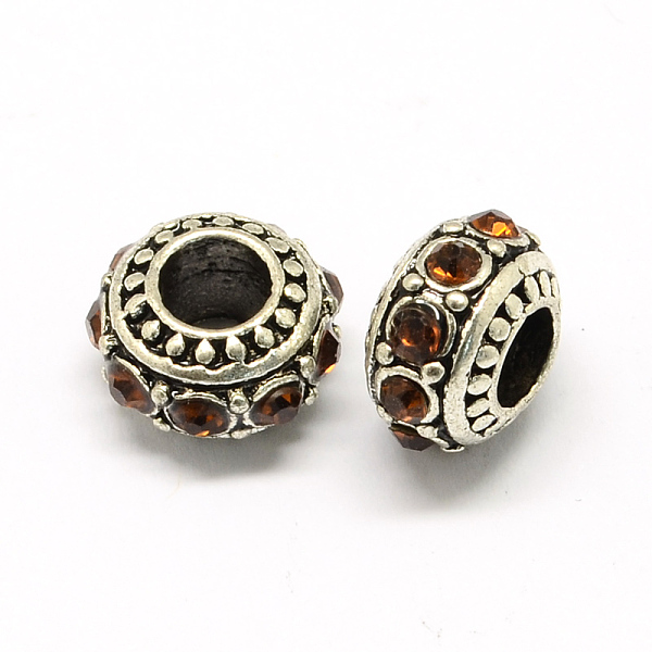 

PandaHall Alloy Rhinestone European Beads, Rondelle Large Hole Beads, Coffee, 11x7mm, Hole: 4.5mm Alloy+Rhinestone Rondelle Brown