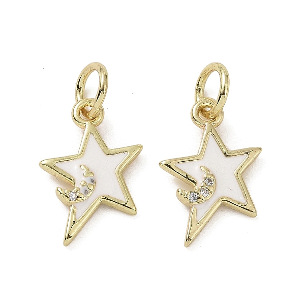 

PandaHall Brass Micro Pave Cubic Zirconia Pendants, with Enamel and Jump Ring, Star Charms, White, 15.5x11x2mm, Hole: 4mm Brass+Cubic...