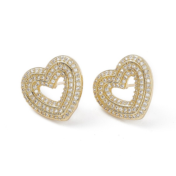 

PandaHall Rack Plating Brass Stud Earrings, Micro Pave Clear Cubic Zirconia Earring for Women, Heart, Lead Free & Cadmium Free, Real 18K...