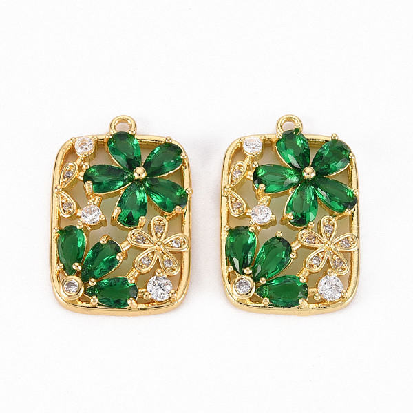 

PandaHall Brass Micro Pave Clear Cubic Zirconia Pendants, with K9 Crystal Glass, Nickel Free, Rectangle with Flower, Real 18K Gold Plated..., Green
