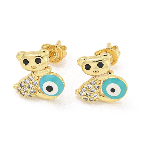 

PandaHall Evil Eye Real 18K Gold Plated Brass Stud Earrings, with Enamel and Clear Cubic Zirconia, Bear, 11.5x11.5mm Cubic Zirconia Bear