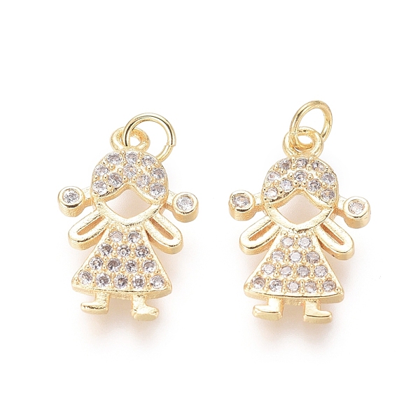 

PandaHall Brass Pendants, with Clear Cubic Zirconia and Jump Rings, Girl, Golden, 16x10x2mm, Hole: 2mm Brass+Cubic Zirconia Human Clear