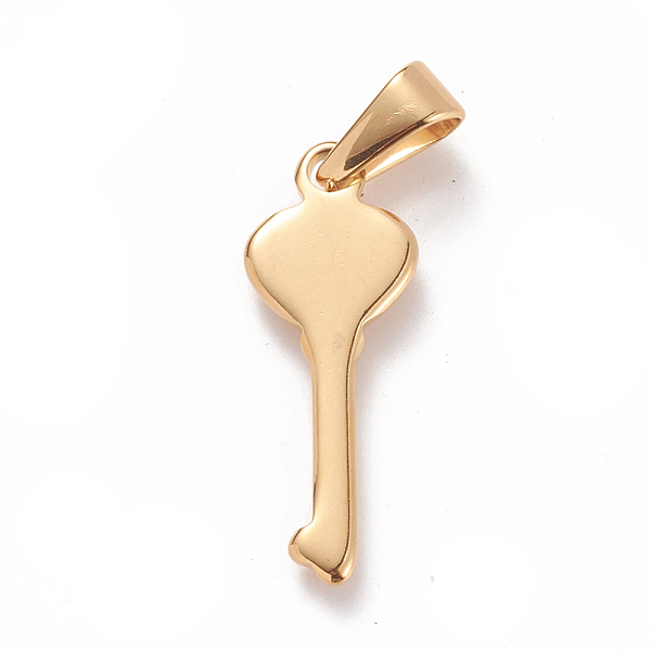 

PandaHall 304 Stainless Steel Pendants, Large Hole Pendants, Heart Key, Golden, 25x10x1.5mm, Hole: 8x3mm 304 Stainless Steel Key