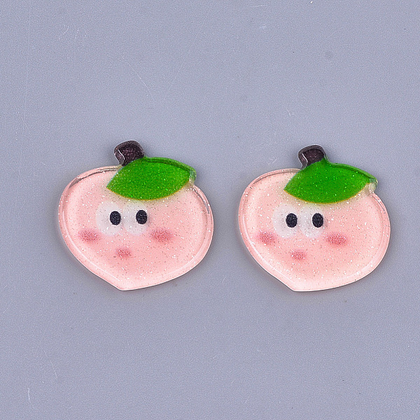 

PandaHall Plastic Cabochons, with Glitter Powder, Peach, Misty Rose, 23x23x2mm Plastic Fruit Red