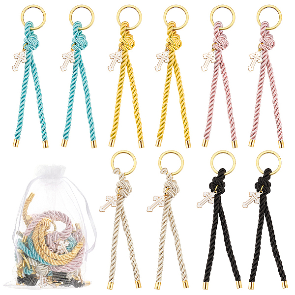 

PandaHall Polyester Cord First Communion Christening Keychain with Alloy Enamel Cross for Baptism Favors Gift, with Iron Split Key Rings..., Multicolor