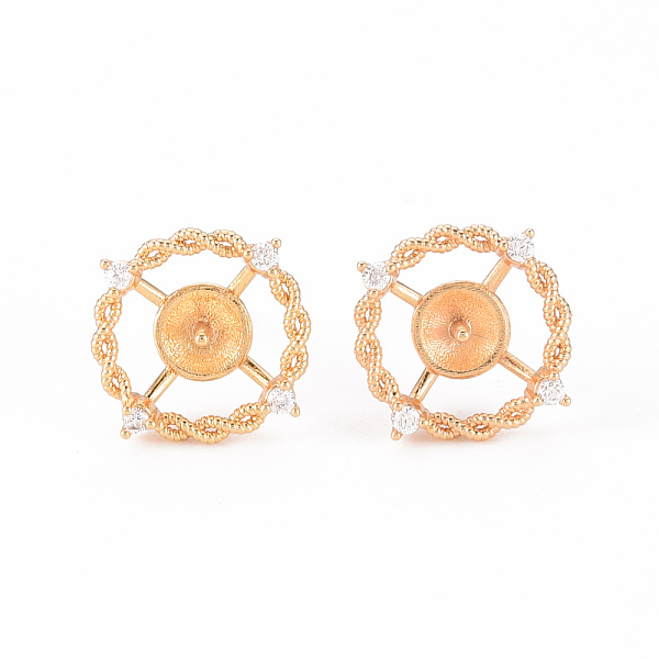 

PandaHall Brass Micro Pave Clear Cubic Zirconia Stud Earrings Findings, for Half Drilled Bead, Nickel Free, Flat Round, Real 18K Gold Plated...