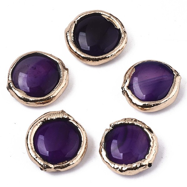 

PandaHall Natural Agate Beads, Light Gold Plated Polymer Clay Edge, Dyed, Flat Round, Indigo, 17~19x17~18x5~7mm, Hole: 1.2mm Natural Agate..., Purple