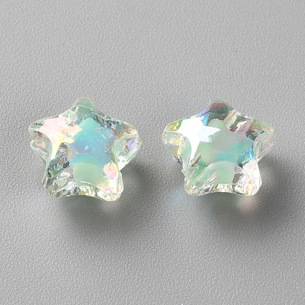 

PandaHall Transparent Acrylic Beads, Bead in Bead, AB Color, Faceted, Star, Aquamarine, 10.5x11x7mm, Hole: 2mm, about 1280pcs/500g Acrylic..., Green