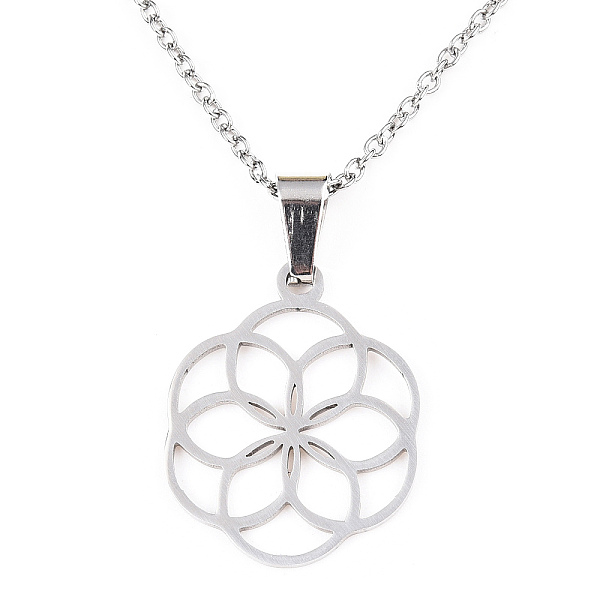 

PandaHall 201 Stainless Steel Pendant Necklaces, with Cable Chains and Lobster Claw Clasps, Seed of Life, Stainless Steel Color, 17.71 inch...