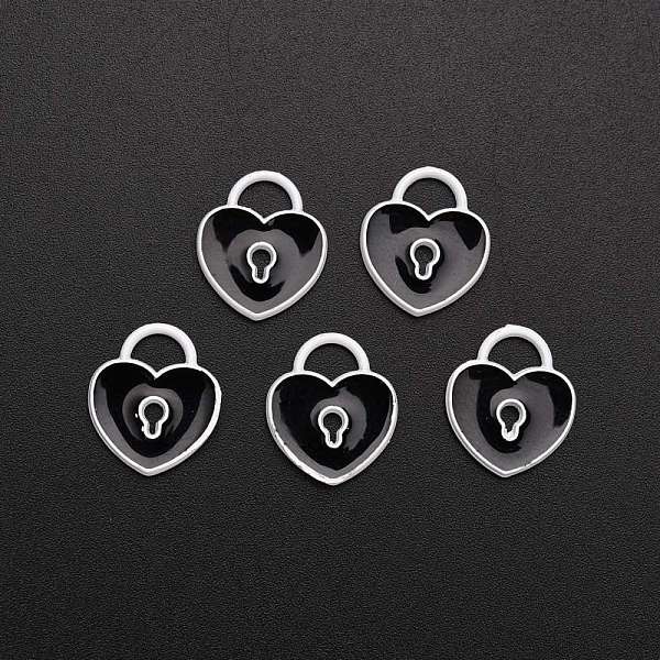 

PandaHall Spray Painted Alloy Enamel Pendants, Heart Lock, Black, 12.5x11x1.5mm, Hole: 4mm Alloy+Enamel Lock Black