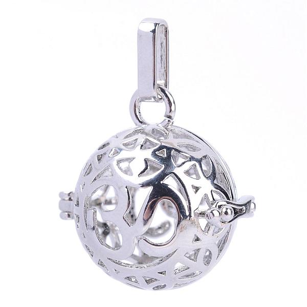 

PandaHall Rack Plating Brass Cage Pendants, For Chime Ball Pendant Necklaces Making, Hollow Round with Om Symbol, Platinum, 25x24x20.5mm...