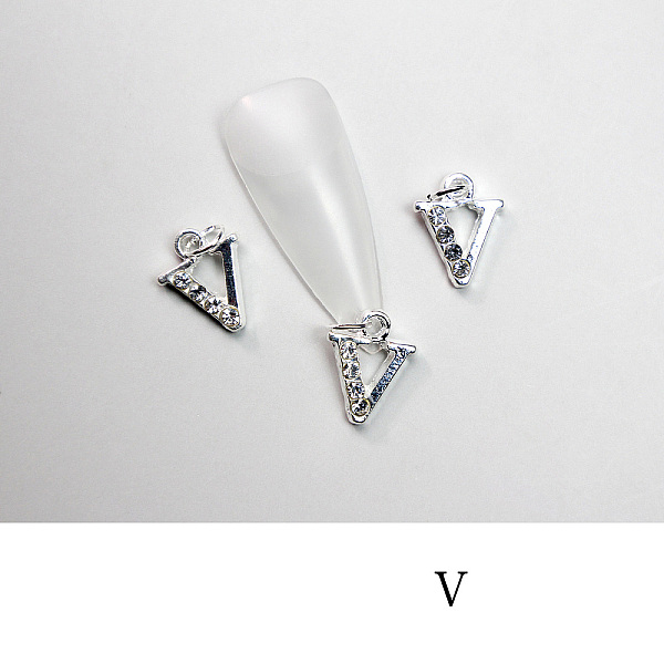 

PandaHall Alloy Rhinestone Cabochons, Nail Art Decoration Accessories, with Jump Ring, Letter, Platinum, Letter.V, 11~14x5~12mm..., Clear
