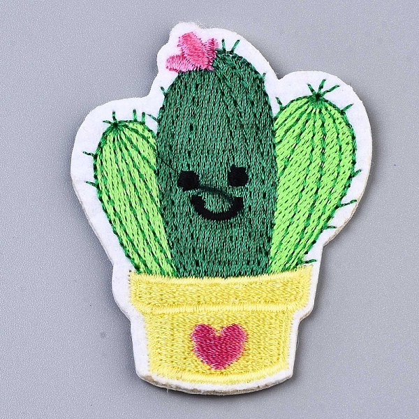 PandaHall Cactus Appliques, Computerized Embroidery Cloth Iron on/Sew on Patches, Costume Accessories, Green, 64x48x1.5mm Cloth Others Green