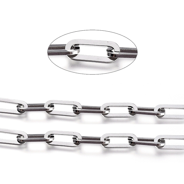 

PandaHall 304 Stainless Steel Paperclip Chains, Flat Oval, Drawn Elongated Cable Chains, Unwelded, Stainless Steel Color, 6.5mm 304...