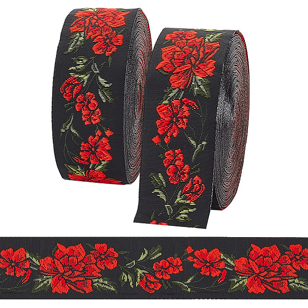 

PandaHall PH 14.87 Yards Floral Embroidered Ribbon 1.3 Inch Vintage Jacquard Ribbon, Woven Trim Fabric Sewing Ribbon Embroidery Lace Rabbon..., Red