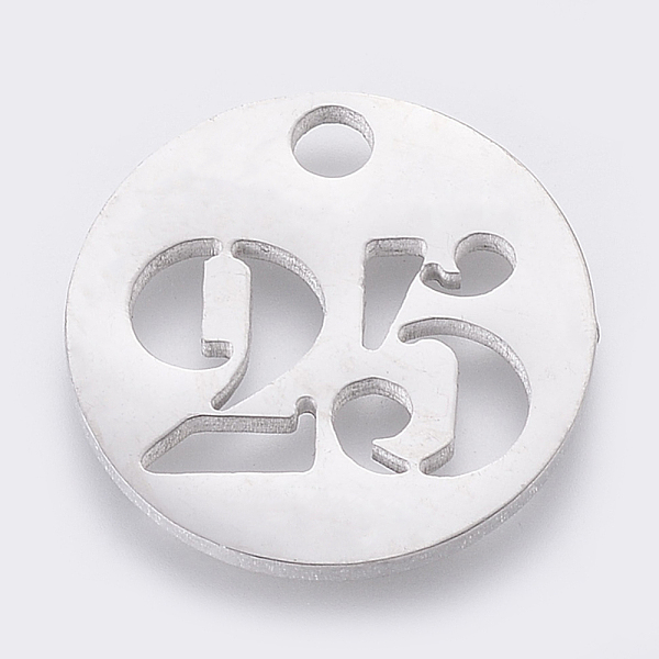 PandaHall 304 Stainless Steel Pendants, Hollow, Flat Round with Number, Stainless Steel Color, Num.25, 19x1.5mm, Hole: 2.5mm Stainless Steel...
