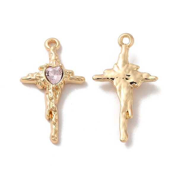

PandaHall Rack Plating Alloy Pandants, with Glass, Nickel Free, Cross with Heart Charms, Golden, Pink, 27.5x16x4.5mm, Hole: 1.5mm...