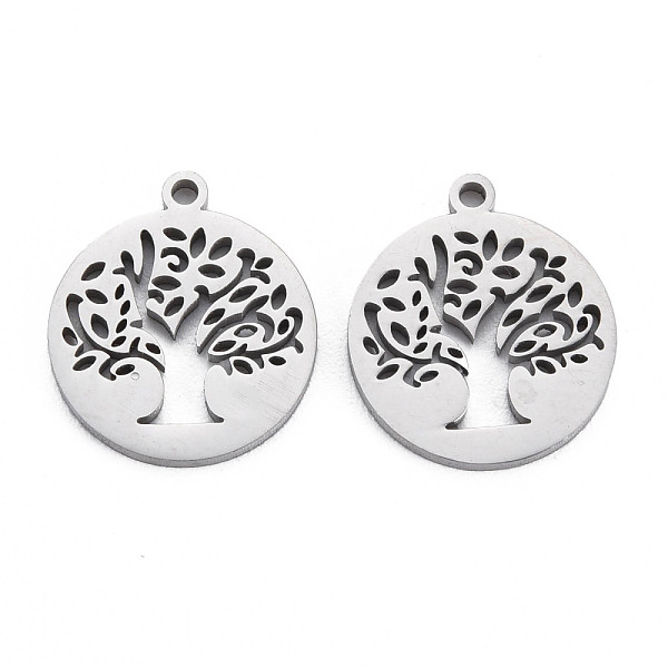 

PandaHall 304 Stainless Steel Charms, Laser Cut, Flat Round with Tree, Stainless Steel Color, 14x12x1mm, Hole: 1mm 304 Stainless Steel Tree