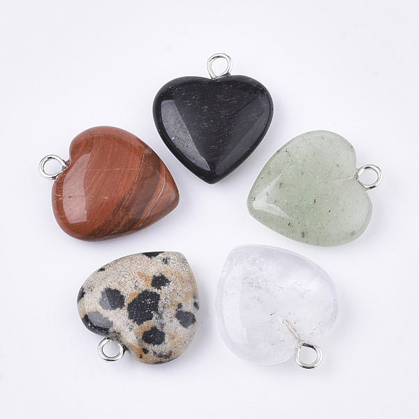 

PandaHall Natural & Synthetic Mixed Gemstone Pendants, with Iron Eye Pins, Heart, Platinum, 17~18x15x5~6mm, Hole: 1.8mm Mixed Stone Heart