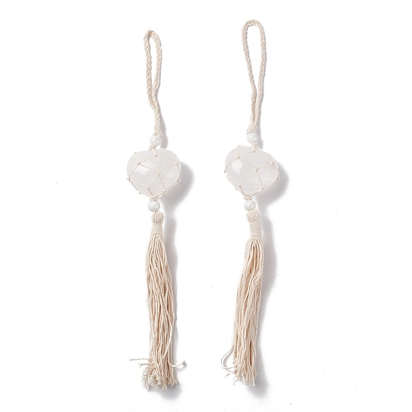 

PandaHall Natural Quartz Crystal Pendant Decorations, with Acrylic Pearl Beads, Heart, 31~32cm Quartz Crystal Heart