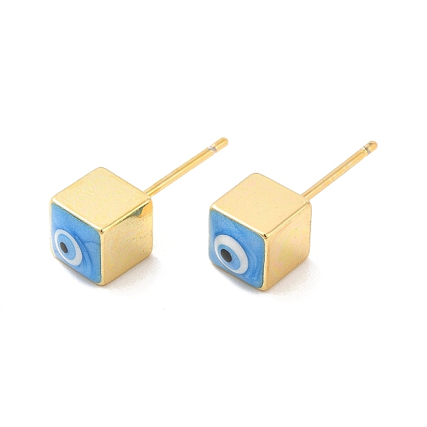 

PandaHall Long-Lasting Plated Cube with Enamel Evil Eye Stud Earring, Real 18K Gold Plated Brass Jewelry for Women, Deep Sky Blue, 6x6mm...