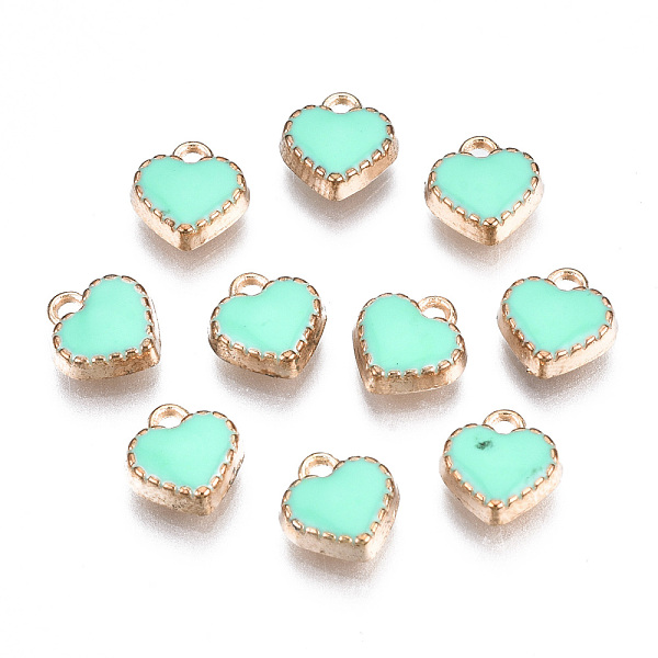 

PandaHall Alloy Enamel Charms, Heart, Light Gold, Aquamarine, 8x7.50x2.50mm, Hole: 1.5mm Alloy+Enamel Heart Green