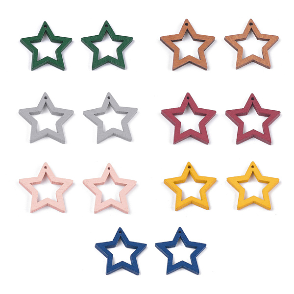 

PandaHall Painted Poplar Wood Pendants, Star, Mixed Color, 24.5~25x24.5x2.5mm, Hole: 1.2mm Wood Star Multicolor