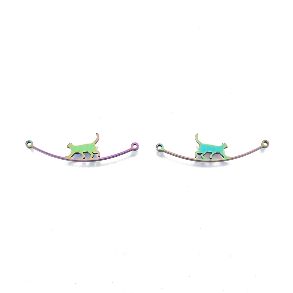 

PandaHall Rack Plating 201 Stainless Steel Connector Charms, Cat, Rainbow Color, 43x11x1.5mm, Hole: 1.5mm 201 Stainless Steel Cat Shape