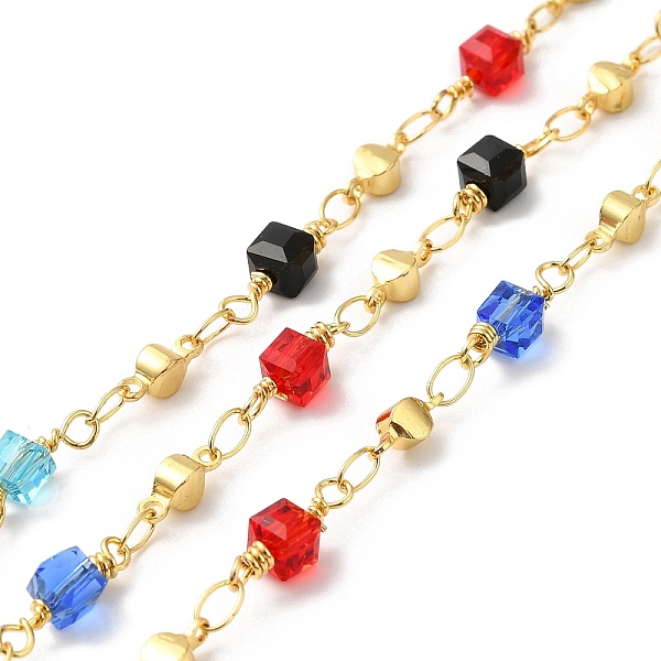 

PandaHall Handmade Cube Glass Beaded Chains, Real 18K Gold Plated Brass Link Chains, Soldered, with Spool, Cadmium Free & Lead Free, Mixed..., Multicolor