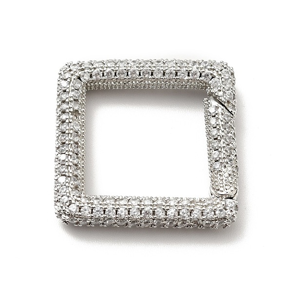 

PandaHall Brass Micro Pave Clear Cubic Zirconia Spring Gate Rings, Cadmium Free & Lead Free, Square, Platinum, 25x25x4mm Brass Clear