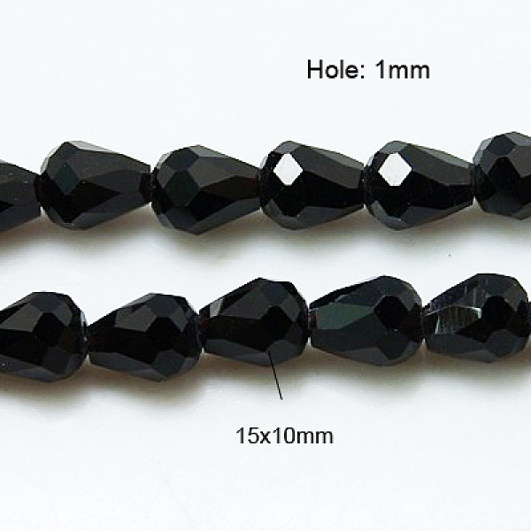 

PandaHall Crystal Glass Beads Strands, Faceted, teardrop, Black, 15x10mm Glass Teardrop Black