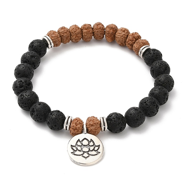 Yoga Theme Lava Rock Bodhi Wood Beads Stretch Charm Bracelets
